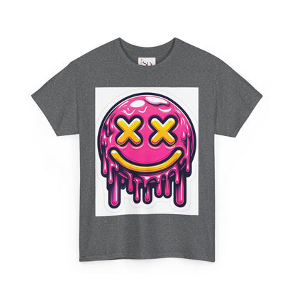 Melting Smiley Face Unisex Heavy Cotton Tee, Fun Graphic Shirt, Casual Wear, Gift for Teens, Summer Vibes, Festival Clothing