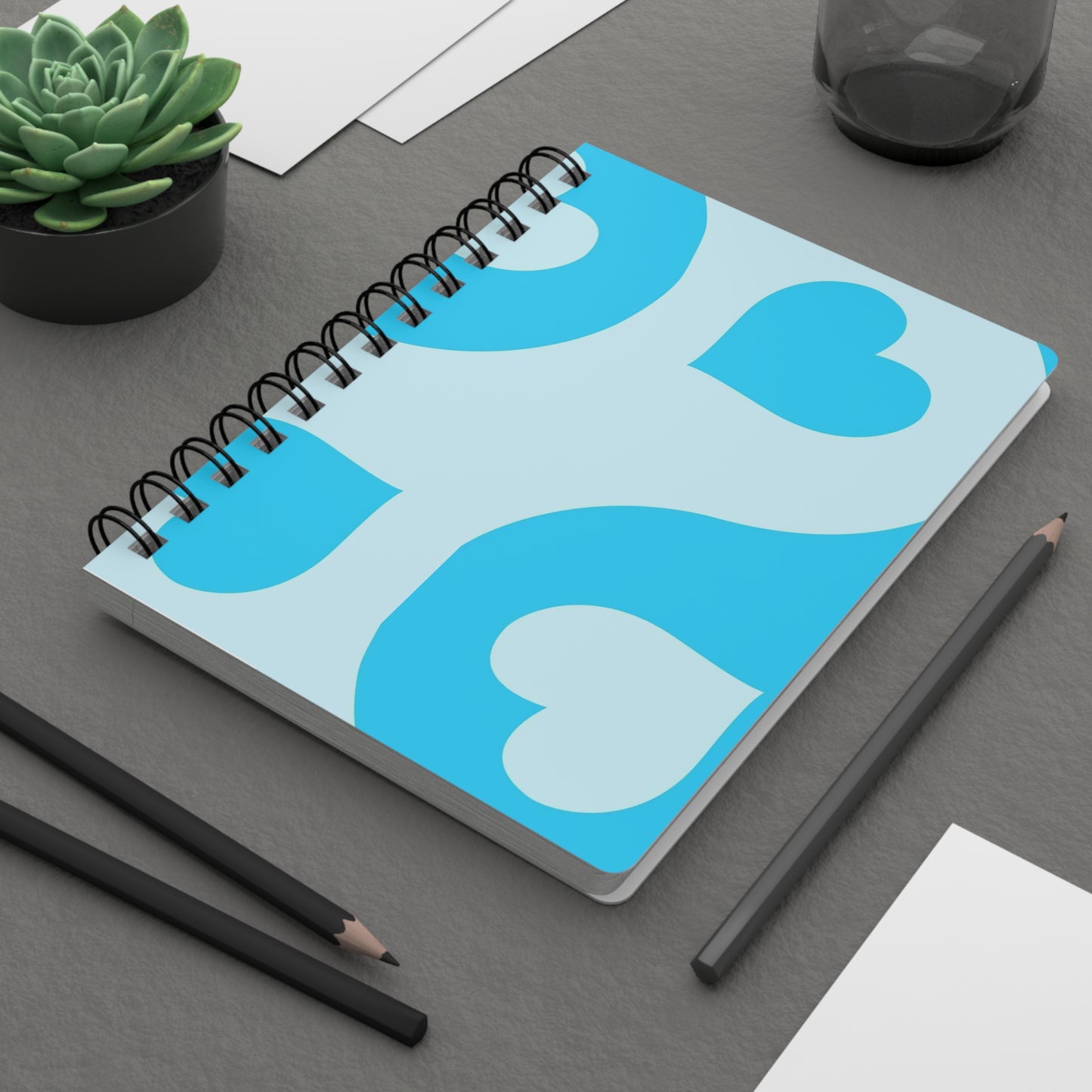 Light Blue Hearts Spiral Bound Journal - Cute Notebook for Writing, Sketching, Planner, School Supplies, Gift for Stationery Lover