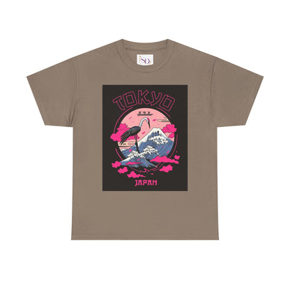 Tokyo Vintage Graphic Tee, Unisex Heavy Cotton Shirt, Japan Travel Gift, Streetwear Style, Pink & Black Design