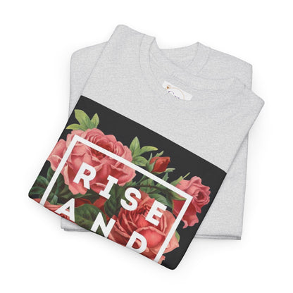 Rise and Shine Floral Unisex Heavy Cotton Tee, Motivational T-Shirt, Gift for Her, Inspirational Apparel, Summer Style, Casual Wear