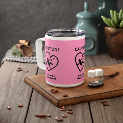 Pink Valentine's Day "Caution You Might Fall In Love" Insulated Mug