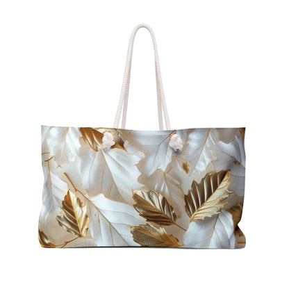 Elegant Gold Leaf Weekender Bag, Travel Tote, Beach Bag, Gym Bag, Weekend Escape Bag, Stylish Carryall
