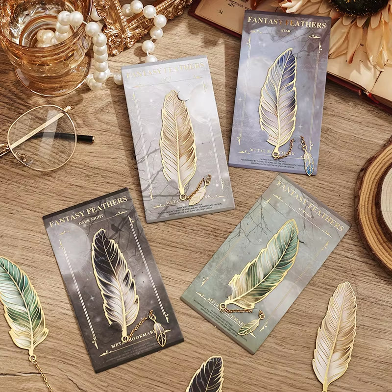 IMODA Stationery 1 Pc Vintage Feather Metal Bookmark with Pendant Gift for Book Lovers Writers Teachers Friends School Supplies