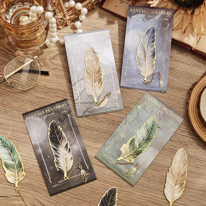 IMODA Stationery 1 Pc Vintage Feather Metal Bookmark with Pendant Gift for Book Lovers Writers Teachers Friends School Supplies