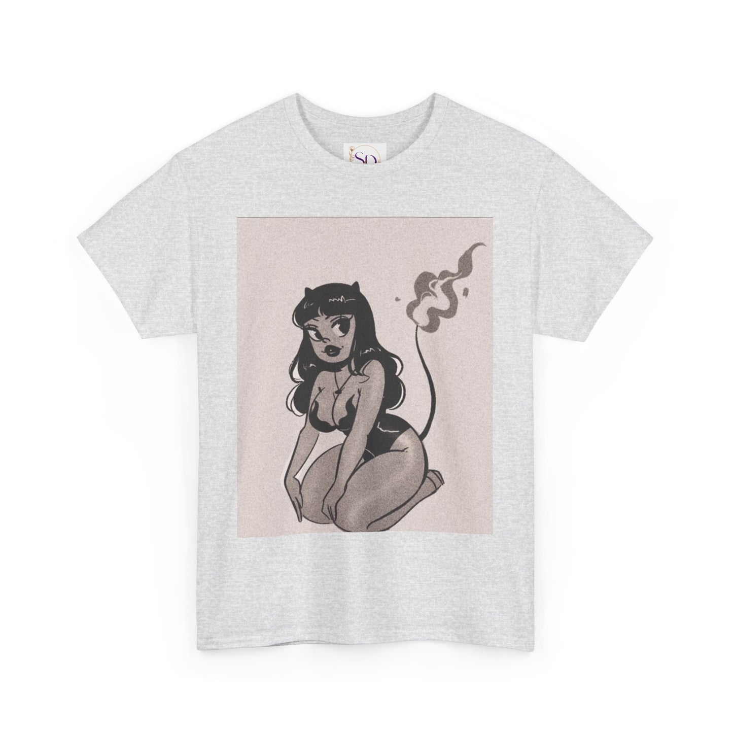 Retro Devil Art Unisex Heavy Cotton Tee, Cute Graphic Shirt, Alternative Fashion, Casual Wear, Gift Idea for Her