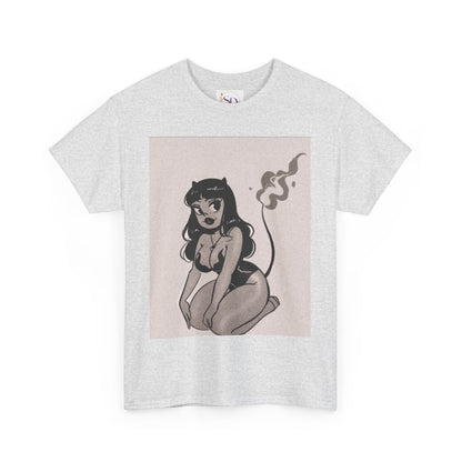 Retro Devil Art Unisex Heavy Cotton Tee, Cute Graphic Shirt, Alternative Fashion, Casual Wear, Gift Idea for Her