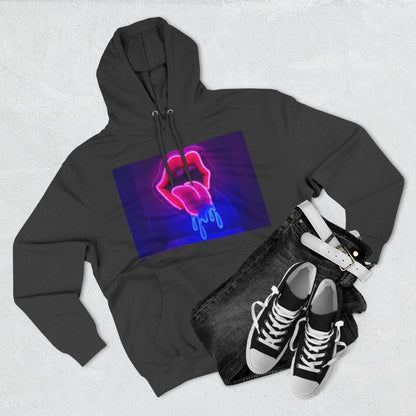 Vibrant Neon Lips Hoodie, Funky Graphic Fleece Pullover, Edgy Streetwear, Cozy Casual Style, Perfect for Parties, Unisex Gift