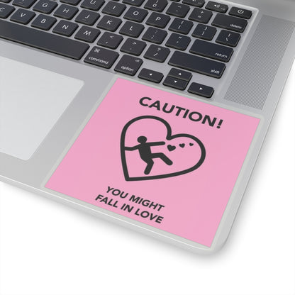Pink Valentine's Day "Caution You Might Fall In Love" Kiss-Cut Stickers