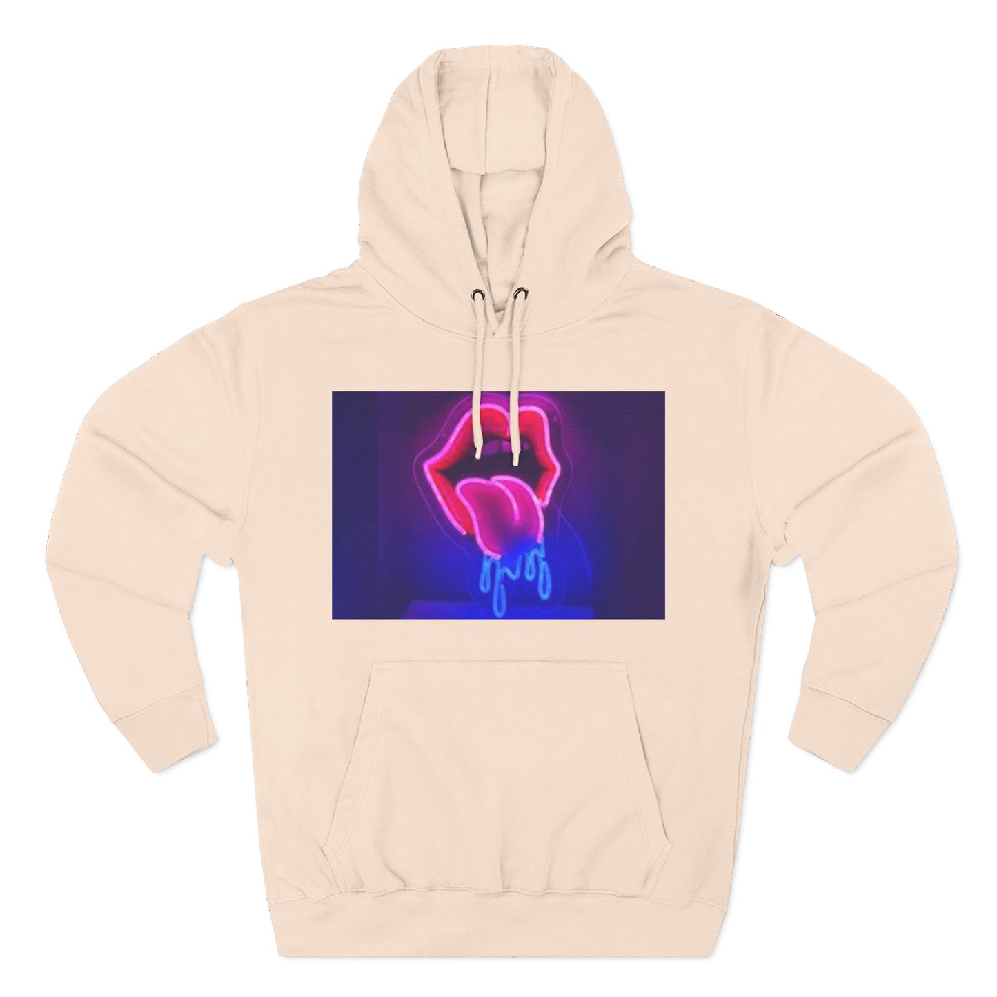 Vibrant Neon Lips Hoodie, Funky Graphic Fleece Pullover, Edgy Streetwear, Cozy Casual Style, Perfect for Parties, Unisex Gift