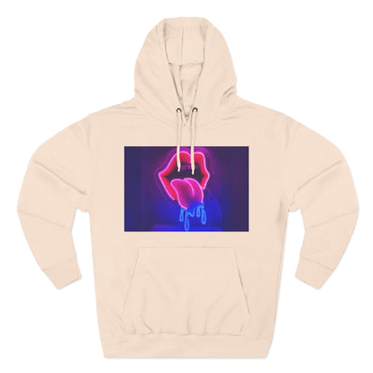 Vibrant Neon Lips Hoodie, Funky Graphic Fleece Pullover, Edgy Streetwear, Cozy Casual Style, Perfect for Parties, Unisex Gift