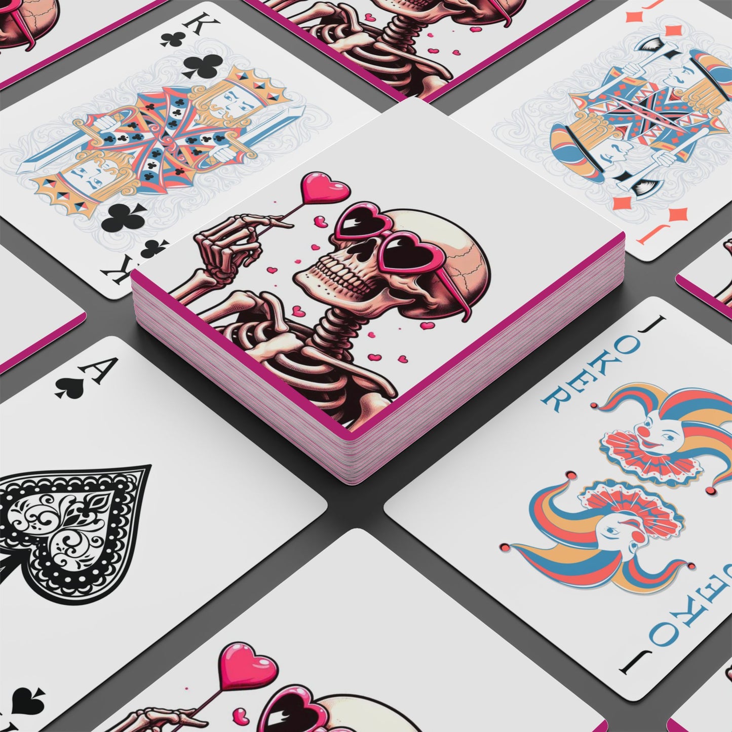 Pink Hearts Skeleton Poker Playing Cards