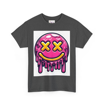 Melting Smiley Face Unisex Heavy Cotton Tee, Fun Graphic Shirt, Casual Wear, Gift for Teens, Summer Vibes, Festival Clothing