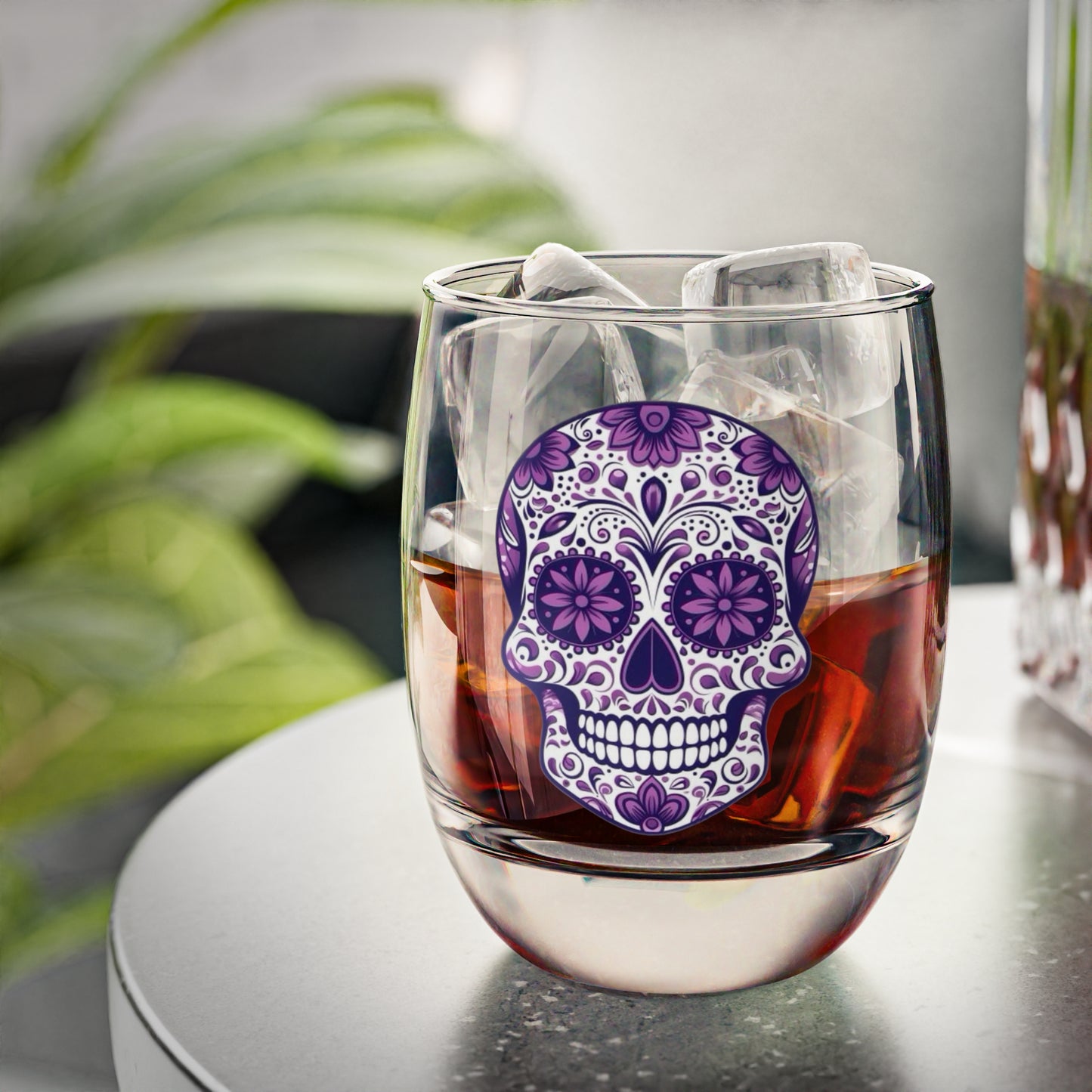 Sugar Skull Whiskey Glass, Halloween Decor, Gift for Whiskey Lovers, Day of the Dead Glass, Home Bar Essential