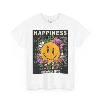 Happiness Floral Unisex Heavy Cotton Tee, Positive Vibes Shirt, Casual Wear, Gift Idea for Friends, Summer Essentials
