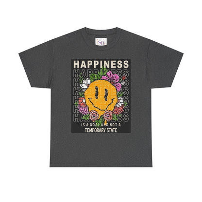 Happiness Floral Unisex Heavy Cotton Tee, Positive Vibes Shirt, Casual Wear, Gift Idea for Friends, Summer Essentials