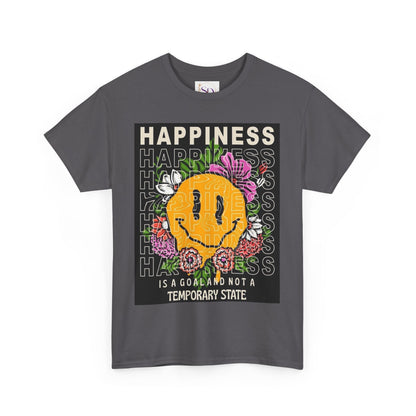 Happiness Floral Unisex Heavy Cotton Tee, Positive Vibes Shirt, Casual Wear, Gift Idea for Friends, Summer Essentials