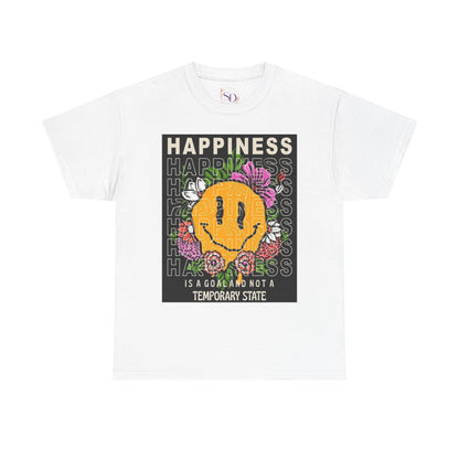 Happiness Floral Unisex Heavy Cotton Tee, Positive Vibes Shirt, Casual Wear, Gift Idea for Friends, Summer Essentials