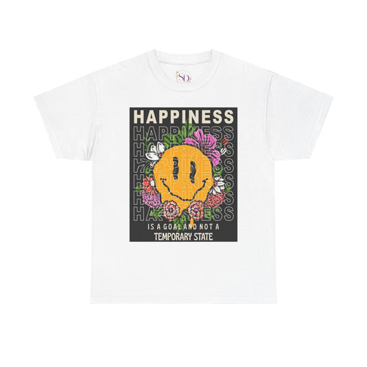 Happiness Floral Unisex Heavy Cotton Tee, Positive Vibes Shirt, Casual Wear, Gift Idea for Friends, Summer Essentials