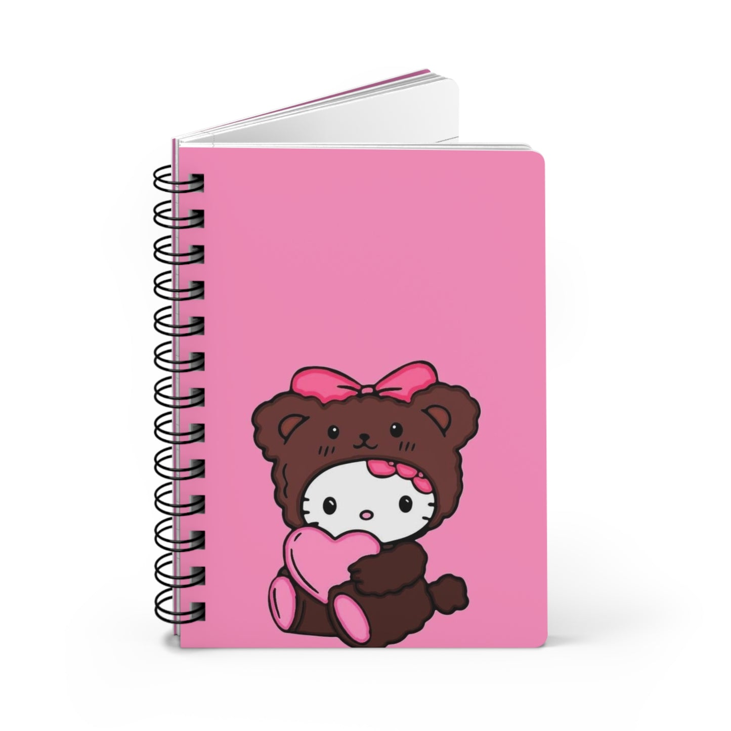 Cute Spiral Bound Journal, Kawaii Notebook, Gift for Kids, Daily Planner, School Supplies, Pink Bear Design