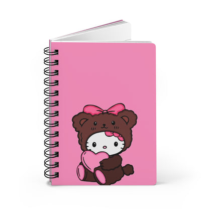 Cute Spiral Bound Journal, Kawaii Notebook, Gift for Kids, Daily Planner, School Supplies, Pink Bear Design