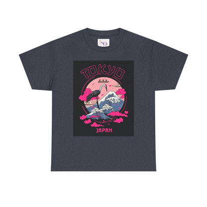 Tokyo Vintage Graphic Tee, Unisex Heavy Cotton Shirt, Japan Travel Gift, Streetwear Style, Pink & Black Design