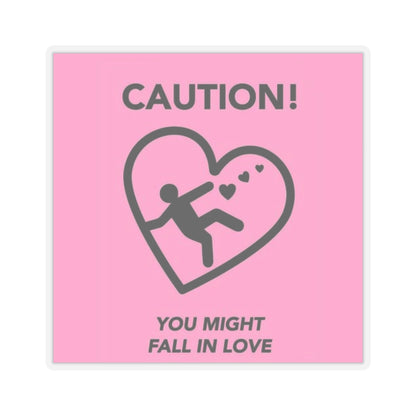 Pink Valentine's Day "Caution You Might Fall In Love" Kiss-Cut Stickers