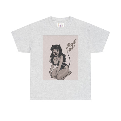 Retro Devil Art Unisex Heavy Cotton Tee, Cute Graphic Shirt, Alternative Fashion, Casual Wear, Gift Idea for Her