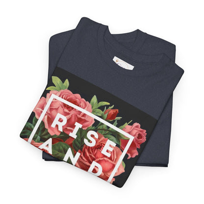 Rise and Shine Floral Unisex Heavy Cotton Tee, Motivational T-Shirt, Gift for Her, Inspirational Apparel, Summer Style, Casual Wear
