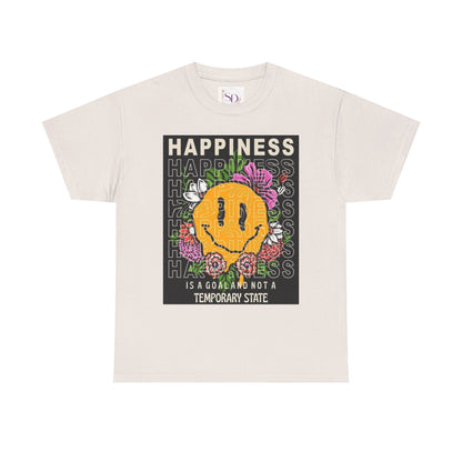 Happiness Floral Unisex Heavy Cotton Tee, Positive Vibes Shirt, Casual Wear, Gift Idea for Friends, Summer Essentials