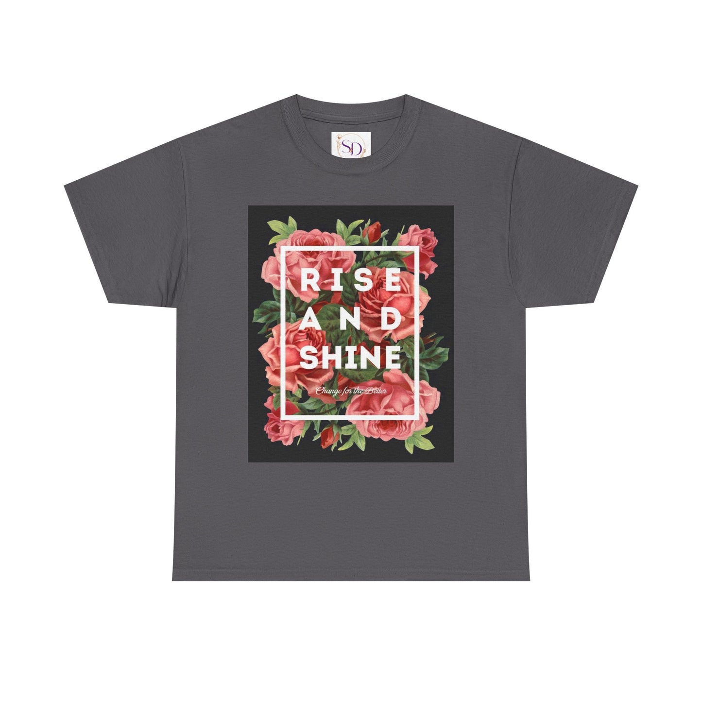 Rise and Shine Floral Unisex Heavy Cotton Tee, Motivational T-Shirt, Gift for Her, Inspirational Apparel, Summer Style, Casual Wear