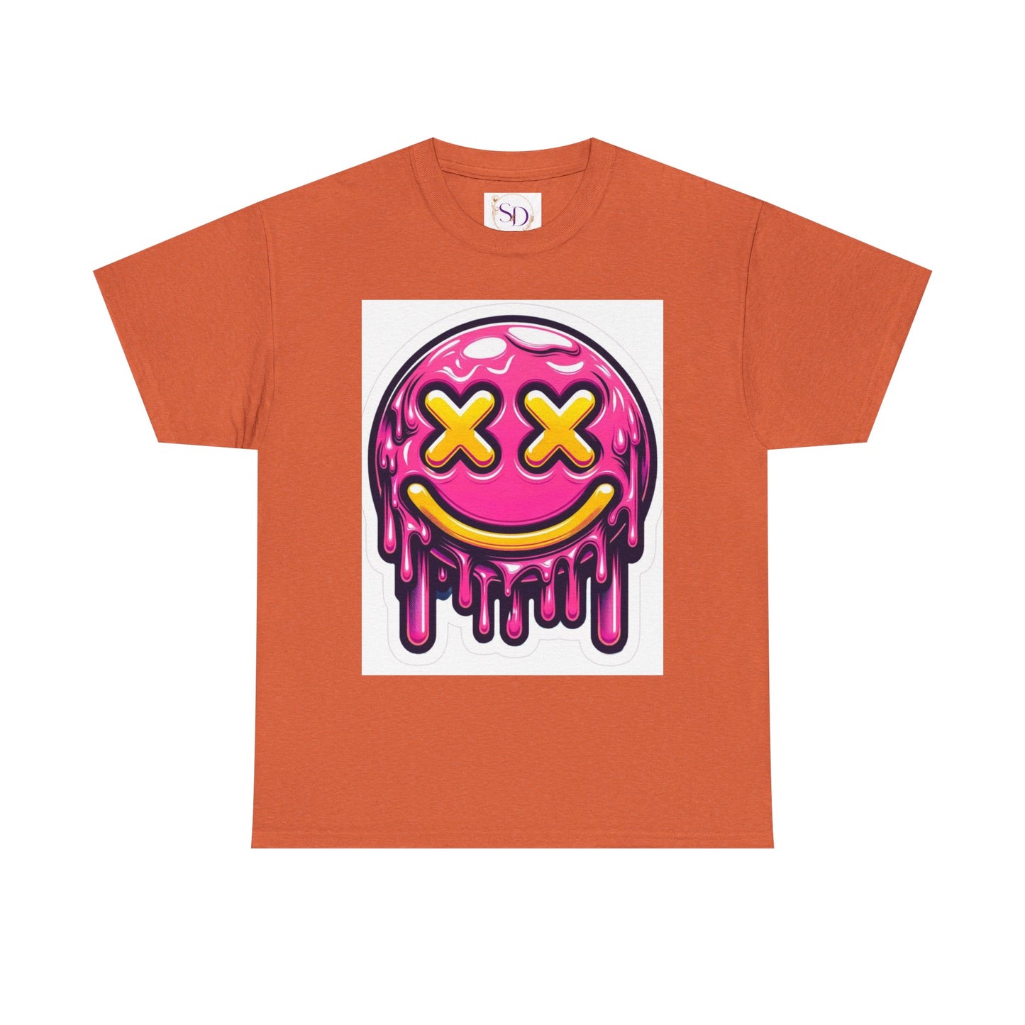Melting Smiley Face Unisex Heavy Cotton Tee, Fun Graphic Shirt, Casual Wear, Gift for Teens, Summer Vibes, Festival Clothing