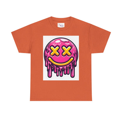 Melting Smiley Face Unisex Heavy Cotton Tee, Fun Graphic Shirt, Casual Wear, Gift for Teens, Summer Vibes, Festival Clothing