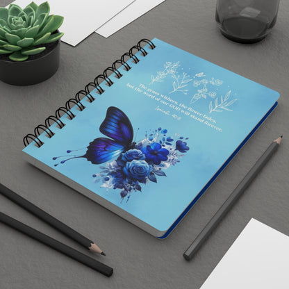Blue butterfly Christian Spiral Bound Journal, Religious Notebook, Bible Quote Diary, Faith, Scripture Notepad, Inspirational Planner