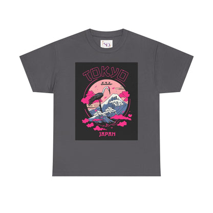 Tokyo Vintage Graphic Tee, Unisex Heavy Cotton Shirt, Japan Travel Gift, Streetwear Style, Pink & Black Design