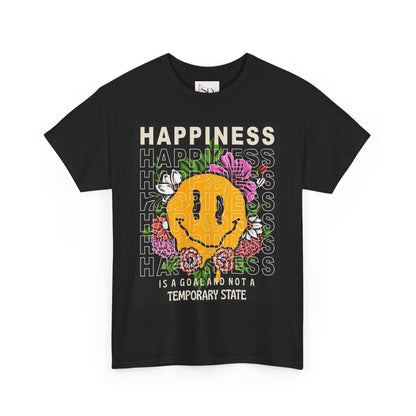 Happiness Floral Unisex Heavy Cotton Tee, Positive Vibes Shirt, Casual Wear, Gift Idea for Friends, Summer Essentials
