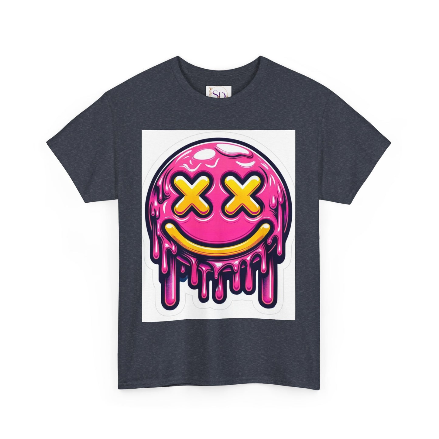 Melting Smiley Face Unisex Heavy Cotton Tee, Fun Graphic Shirt, Casual Wear, Gift for Teens, Summer Vibes, Festival Clothing