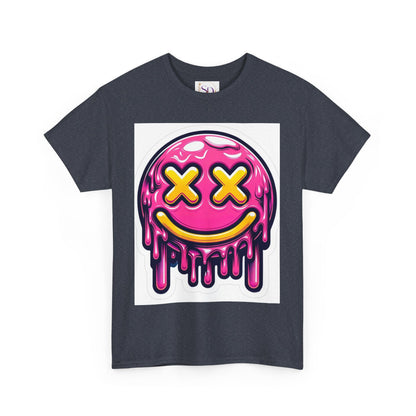 Melting Smiley Face Unisex Heavy Cotton Tee, Fun Graphic Shirt, Casual Wear, Gift for Teens, Summer Vibes, Festival Clothing