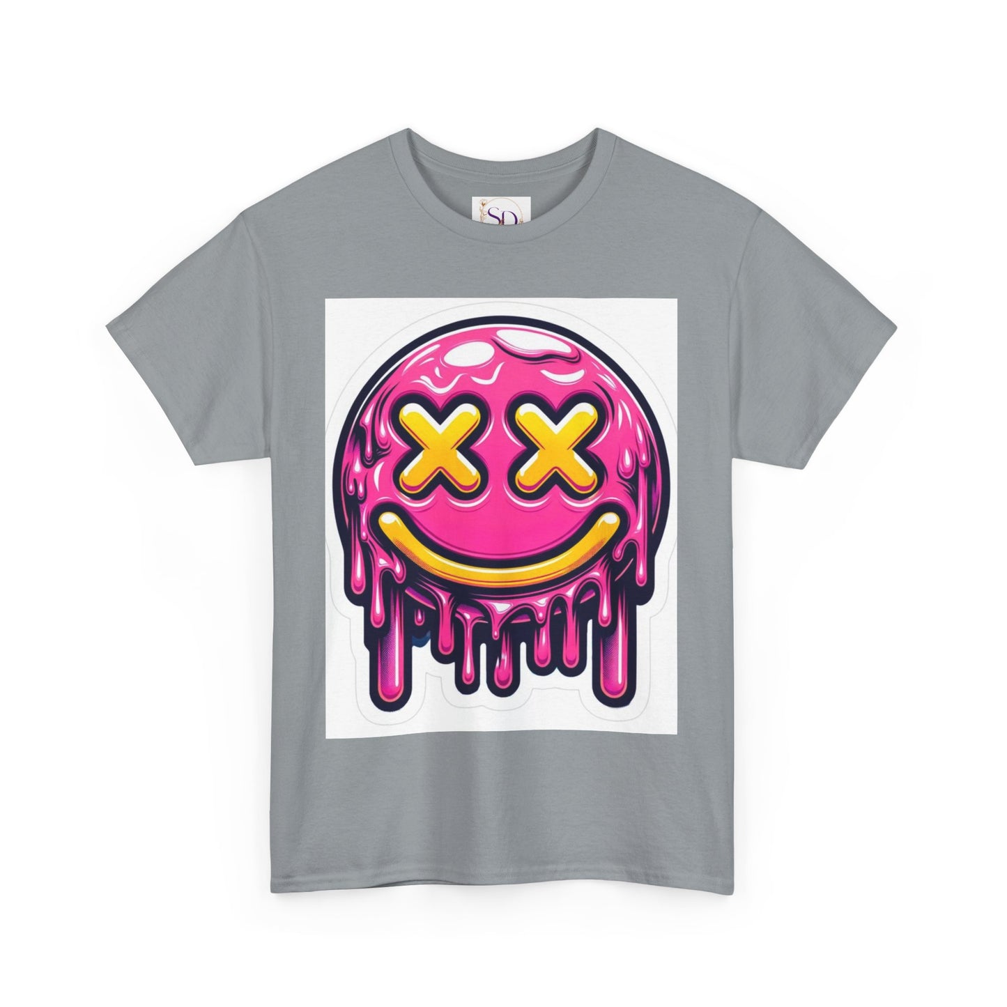 Melting Smiley Face Unisex Heavy Cotton Tee, Fun Graphic Shirt, Casual Wear, Gift for Teens, Summer Vibes, Festival Clothing