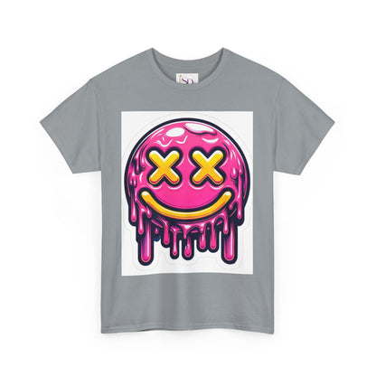 Melting Smiley Face Unisex Heavy Cotton Tee, Fun Graphic Shirt, Casual Wear, Gift for Teens, Summer Vibes, Festival Clothing
