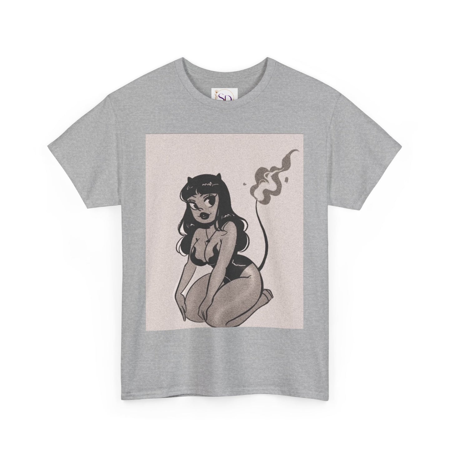 Retro Devil Art Unisex Heavy Cotton Tee, Cute Graphic Shirt, Alternative Fashion, Casual Wear, Gift Idea for Her