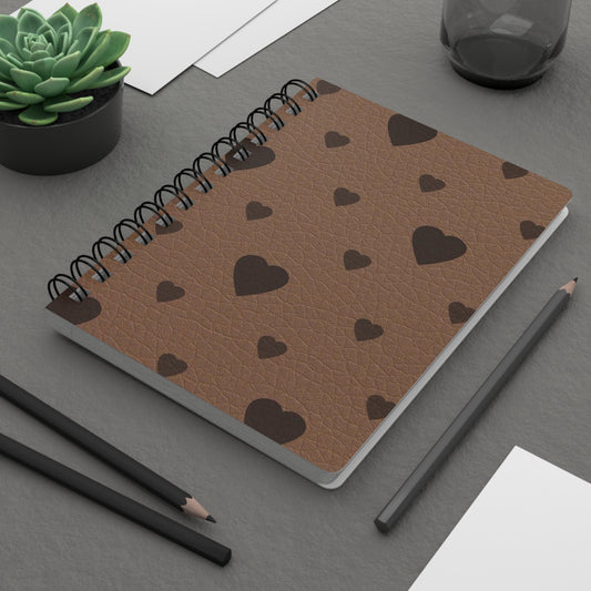 Brown Heart Pattern Spiral Bound Journal - Perfect for Note-taking, Daily Journaling, Gift for Loved Ones, Valentine's Day, Birthday