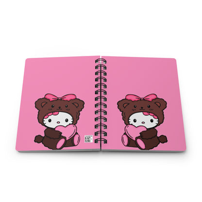 Cute Spiral Bound Journal, Kawaii Notebook, Gift for Kids, Daily Planner, School Supplies, Pink Bear Design
