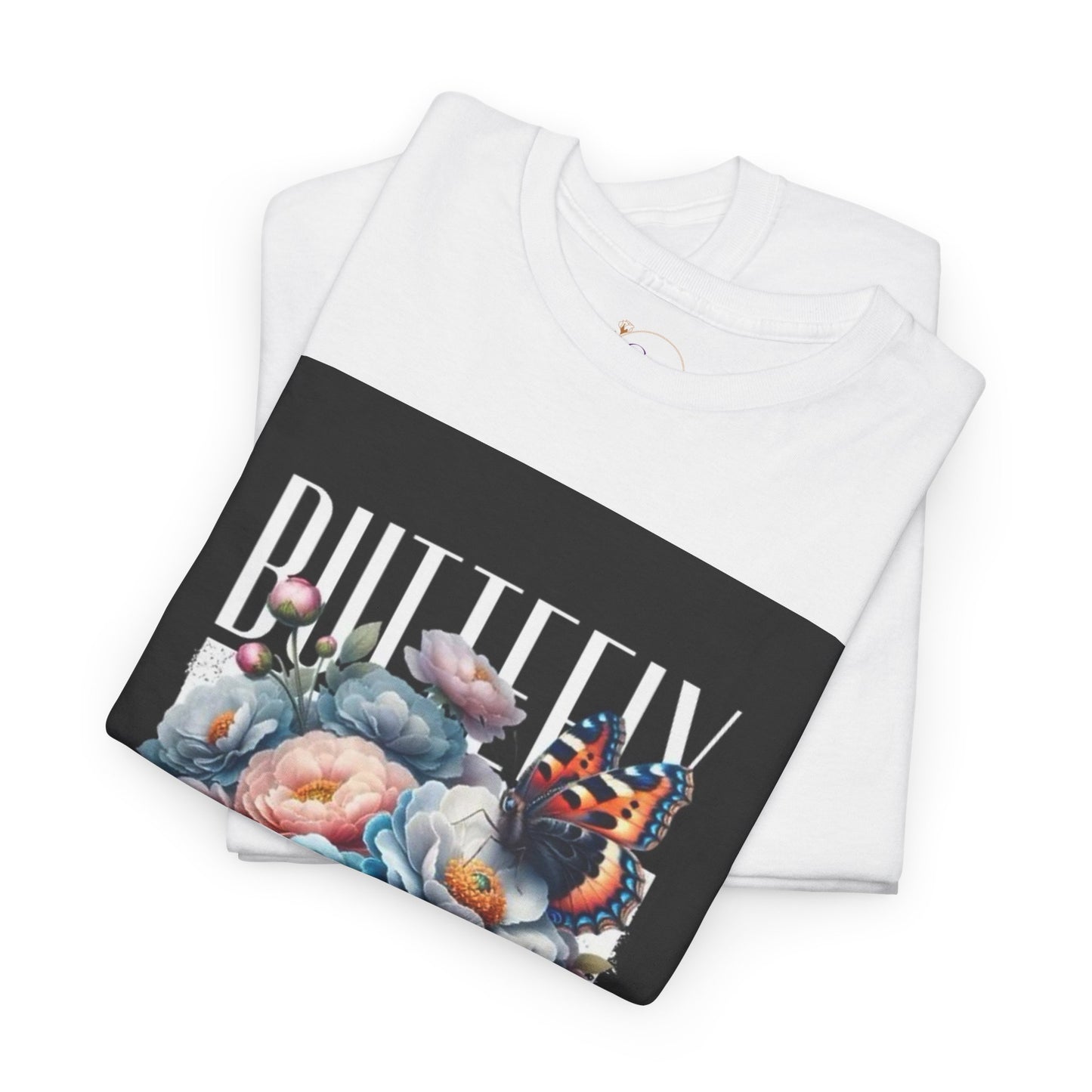 Butterfly Blooms Heavy Cotton Tee - Floral Graphic Shirt, Unisex Gift for Nature Lovers, Birthday, Everyday Wear, Casual Style