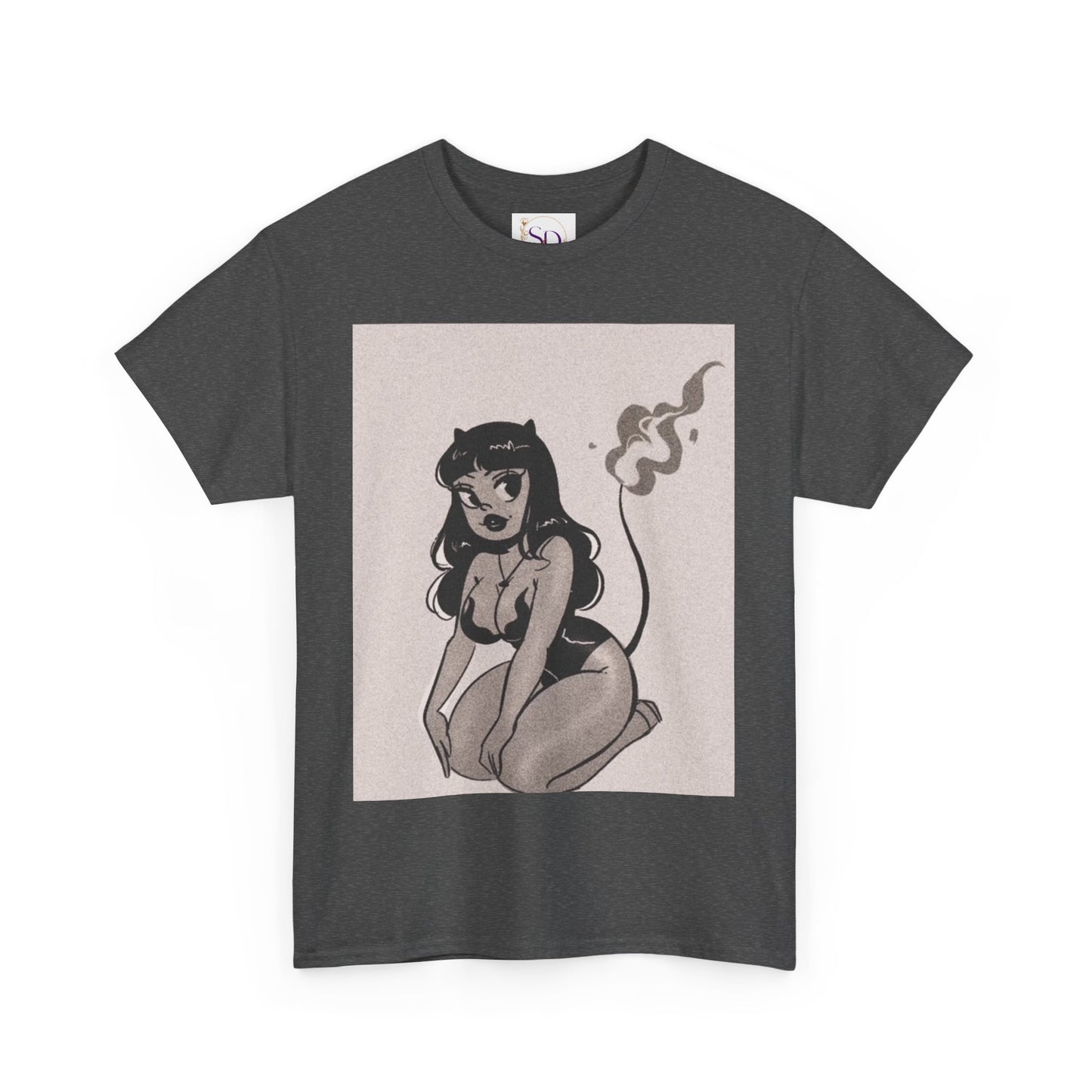Retro Devil Art Unisex Heavy Cotton Tee, Cute Graphic Shirt, Alternative Fashion, Casual Wear, Gift Idea for Her