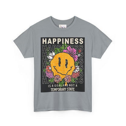 Happiness Floral Unisex Heavy Cotton Tee, Positive Vibes Shirt, Casual Wear, Gift Idea for Friends, Summer Essentials