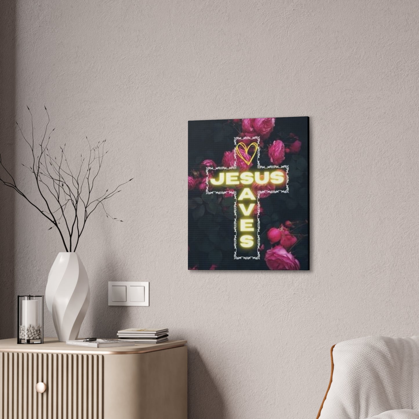 Religious Wall Art, Christian Home Decor, Jesus Saves Canvas, 0.75 inch stretched, Inspirational Gift, Religious Wall Decor, Christian Wall