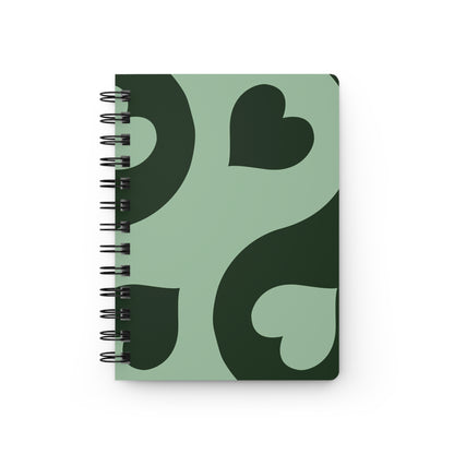 Heart Pattern Spiral Bound Journal, Cute Notebook for Thoughts and Ideas, Gift for Her, Perfect for Journaling, Green Design