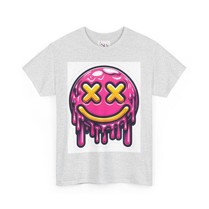 Melting Smiley Face Unisex Heavy Cotton Tee, Fun Graphic Shirt, Casual Wear, Gift for Teens, Summer Vibes, Festival Clothing