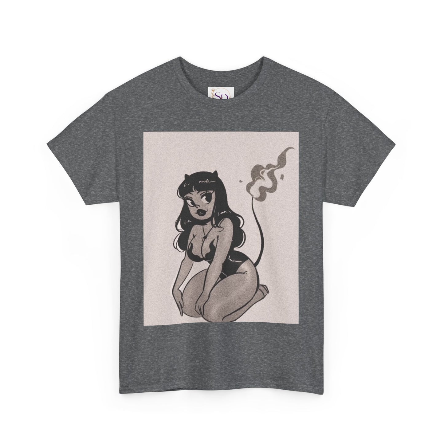 Retro Devil Art Unisex Heavy Cotton Tee, Cute Graphic Shirt, Alternative Fashion, Casual Wear, Gift Idea for Her