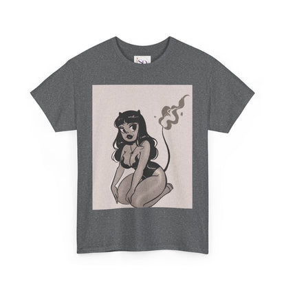 Retro Devil Art Unisex Heavy Cotton Tee, Cute Graphic Shirt, Alternative Fashion, Casual Wear, Gift Idea for Her